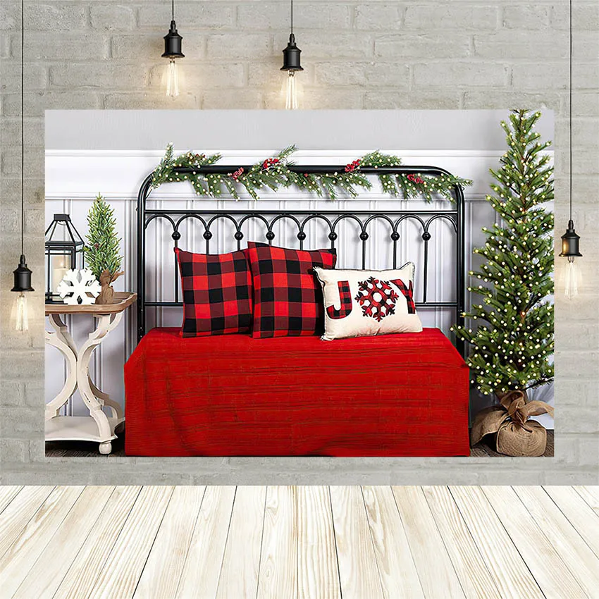 Avezano Joy Merry Christmas Photography Backdrop Black Bedside Red Pillow Children Portrait Photo Background Studio Photophone