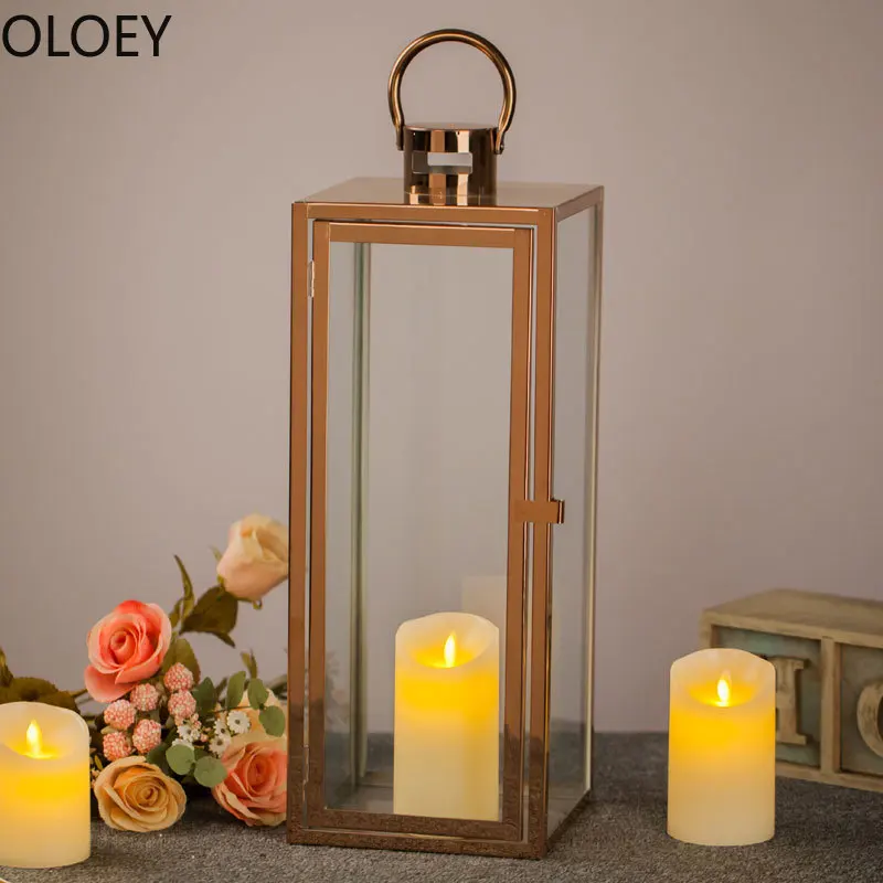 Nordic Gold Candle Holder Metal Large WindProof Wind Lamp Stainless Steel Candlestick Crystal Candelabra Wedding Centerpieces