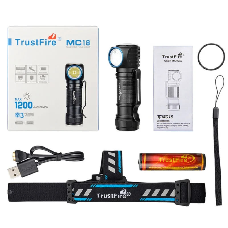 Trustfire MC18 1200 Lumens Led Flashlight Torch EDC & Outdoor Lighting Torch Magnetic Rechargeable 18650 Battery Work Light Lamp