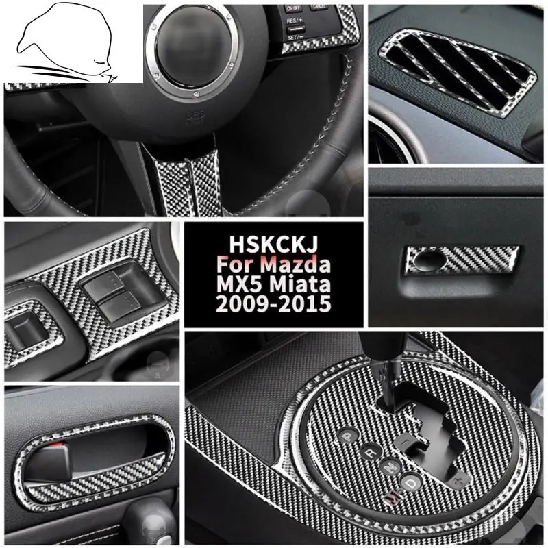 

For Mazda MX5 NC Miata Roadster Silvery Carbon Fiber Stickers Interiors Window Control Panel Center Armrest AC CD Accessories