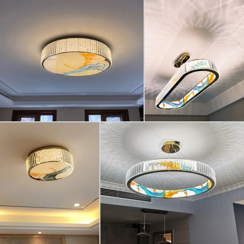 

LED Postmodern Round Square Silver Gold Hand Made Painting Dimmable Lamparas De Techo LED Ceiling Light.Ceiling Lamp For Foyer