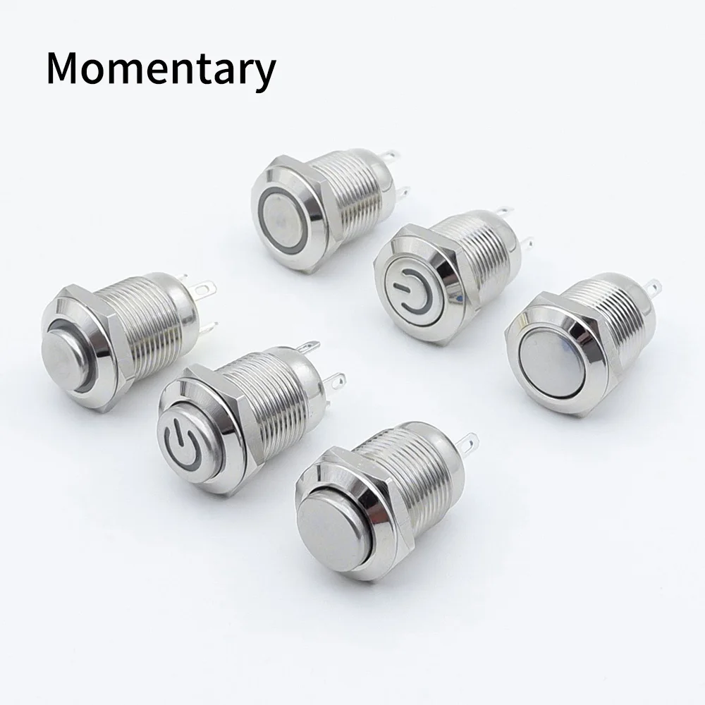 12mm Button without fixation Metal Illuminated Push Button Switch Led 12v Latching Light Waterproof Momentary 3V 5V 6V 220V 110V