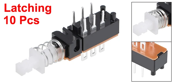 2/5/10/15/20Pcs Push Button Switch Latching DPDT 6 Pin 1 Position Self-Locking Black Straight Through Hole Straight Key Switch