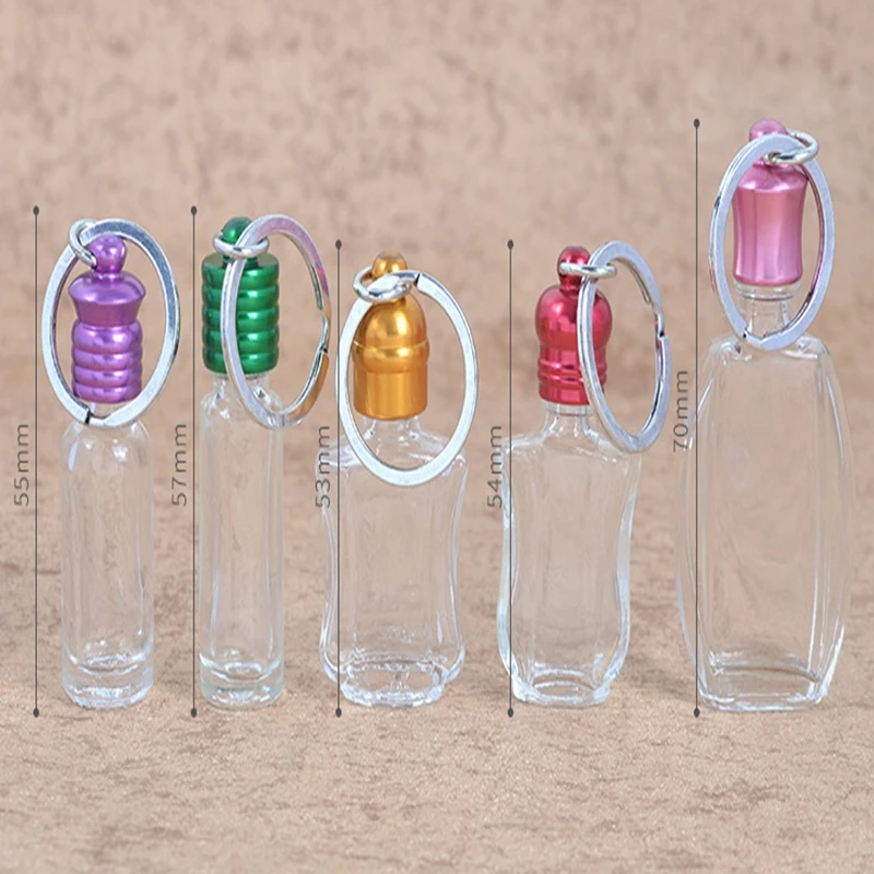 100pcs/lot Mini Empty glass bottle keyring  Keychain perfume essential oil pendant bottles For cars Ornament