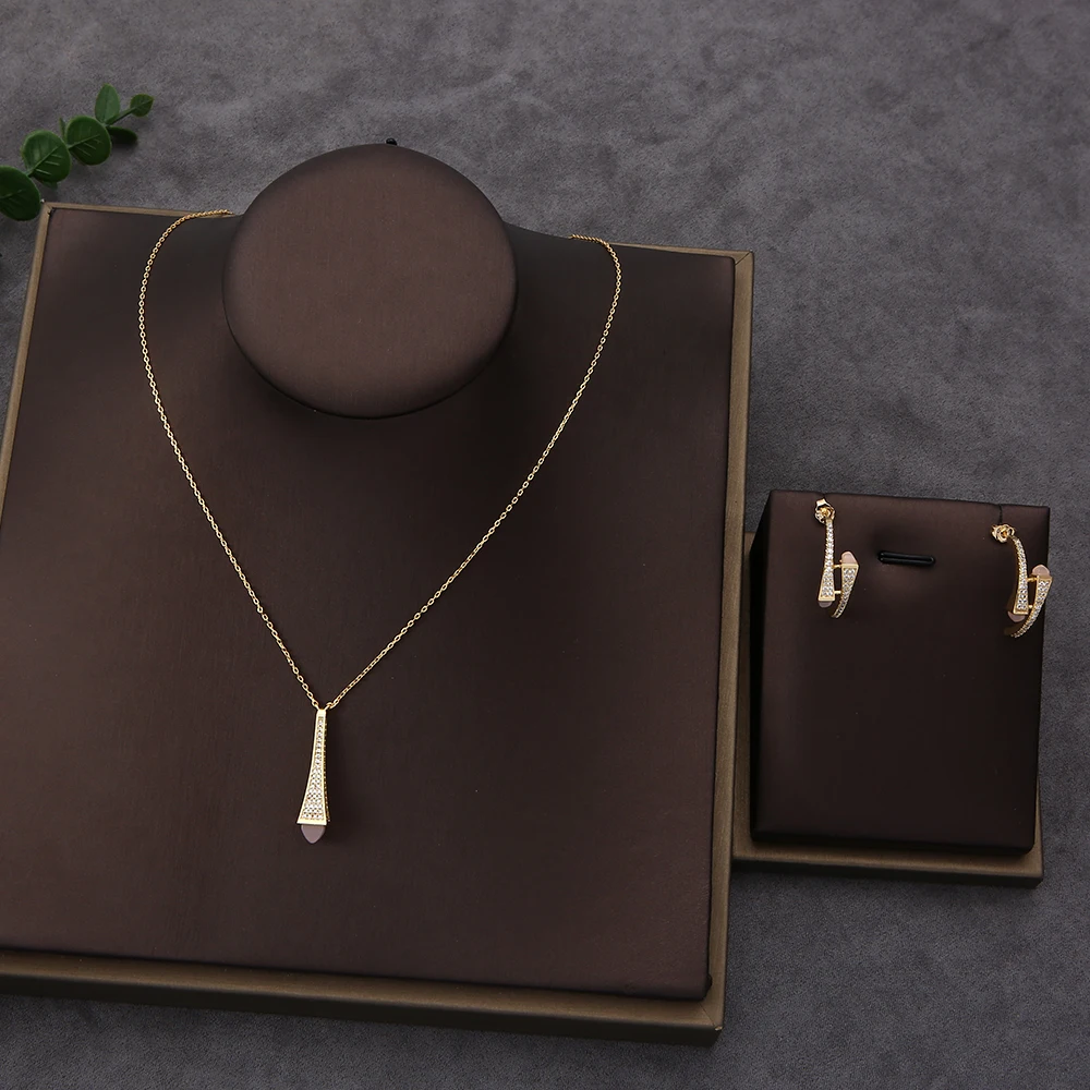 NEW Famous Brand 2pcs Waterdrop Jewelry Sets For Women Wedding Party Cubic Zircon High end Craft Dubai Bridal Jewelry Set HXS001