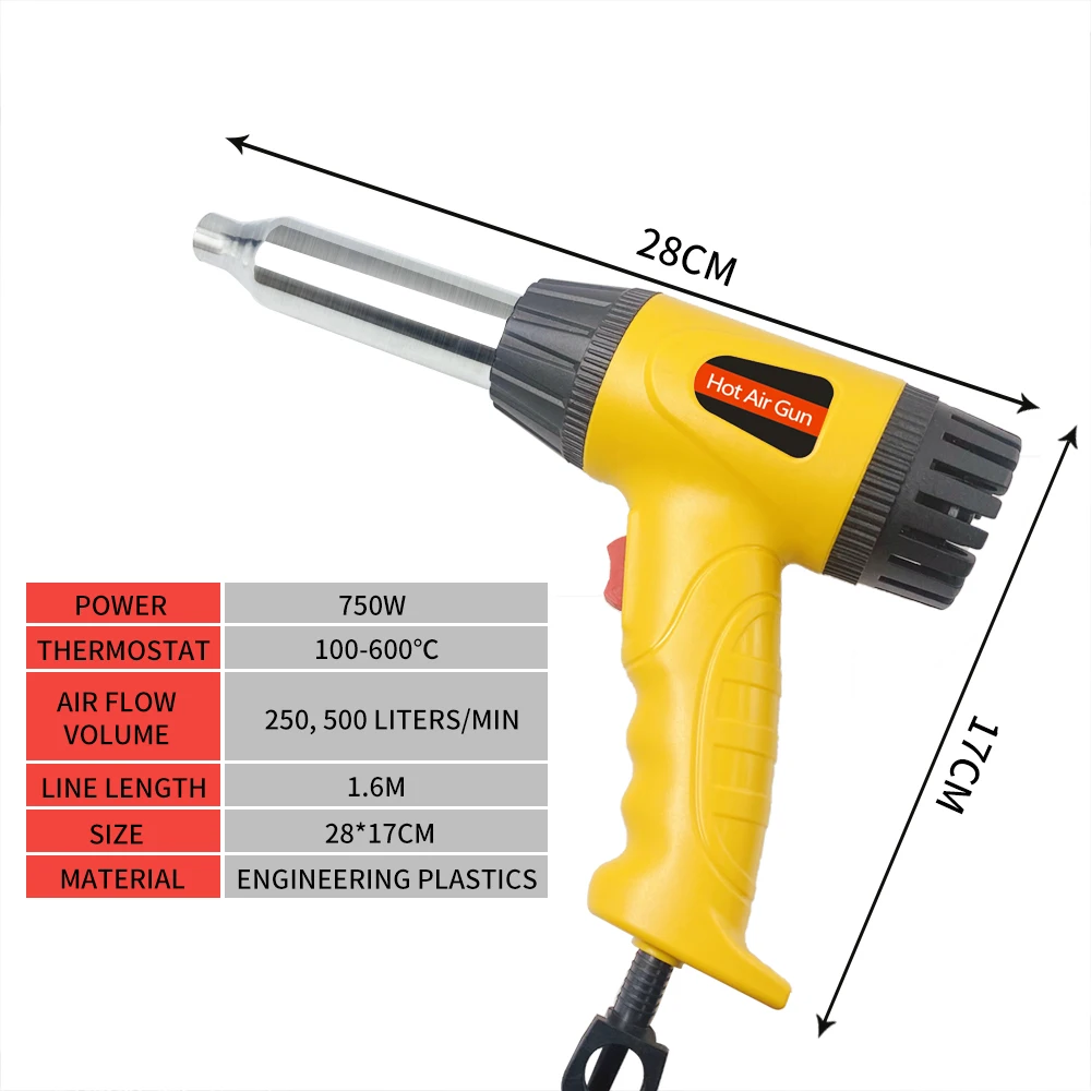 750W hot air gun Heat Gun Adjustable temperature welding gun Auto plastic pipe welding repair tool 100-600 degrees