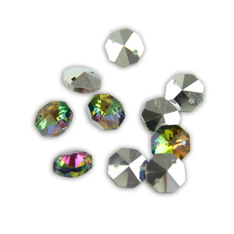 50 Pieces Crystal Octagon Beads Rainbow Color 14mm With Two Holes Feng Shui Decorative Chandelier Wedding