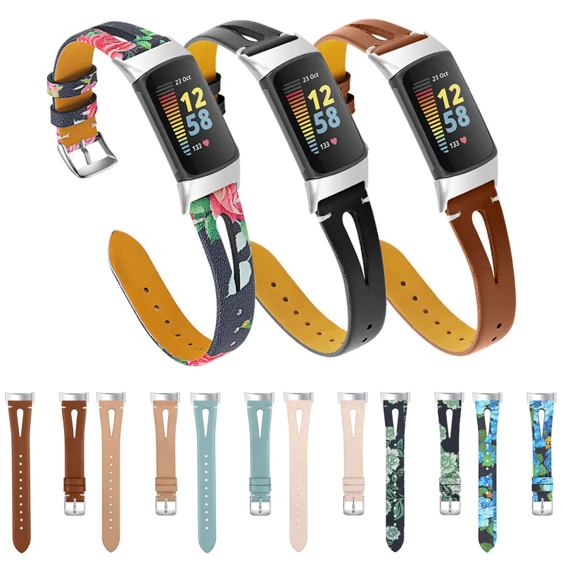 For Fitbit charge 6 5 strap Leather band Printing Pattern Women Men smart watchband for fitbit charge 5 charge6 bracelet correa