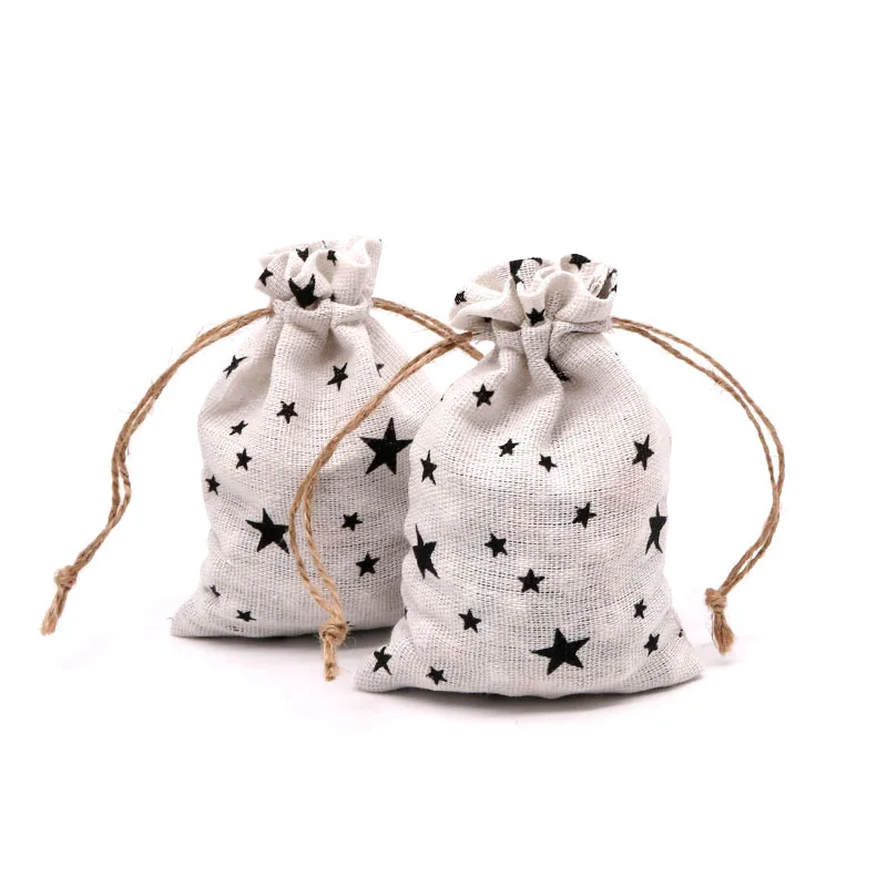 

5pcs Black Star Cotton Bag Jewelry Packaging 10x14cm Drawable Fabric Bags Linen Pouch Pink Heart Wedding Gift Packing Makeup Bag