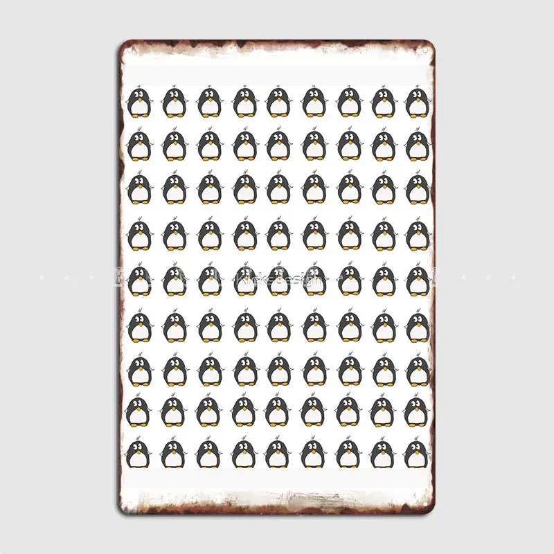 Funny Black White Cute Penguin Animal Illustration Metal Sign Pub Kitchen Create Plaques Tin Sign Poster