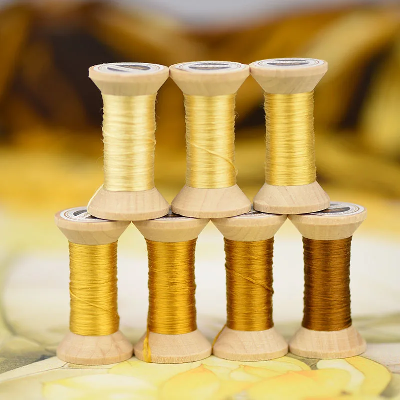 gold yellow thread /20 meters silk thread/decorative hand embroidery/mini spool/embroidery line