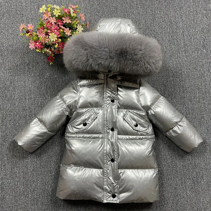 2023 New Children Winter Down Jacket for Boys Thick Warm Coat Super Big Real Fur Teen Girls Outerwear Snowsuit Windproof 2-13Yrs