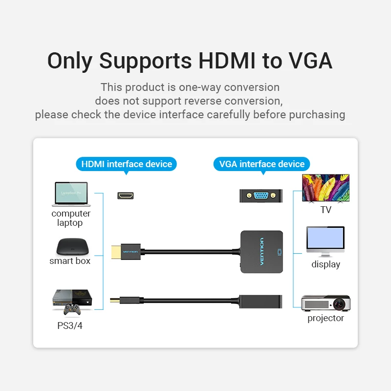 Vention HDMI to VGA Adapter Male to Female Converter 1080P VGA to HDMI With 3.5 Jack Audio Cable for Laptop TV Box HDMI to VGA