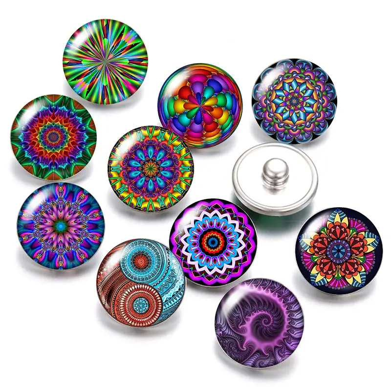 DB0493 Flowers pattern 18mm snap buttons 10pcs mixed round photo glass cabochon style for snap button jewelry