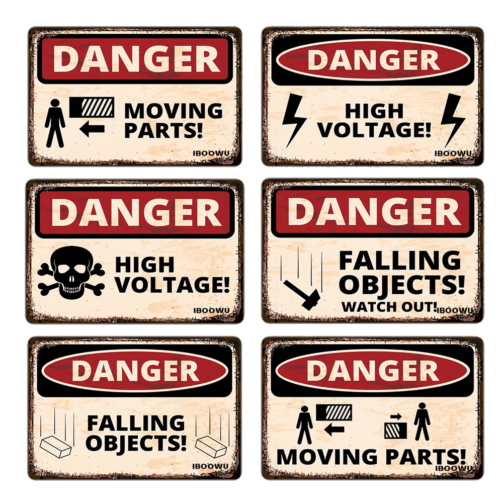 IBOOWU Danger DUST HAZARD Vintage Poster Retro Metal Tin Signs Wall Decor HIGH VOLTAGE Beware Warning Plaques