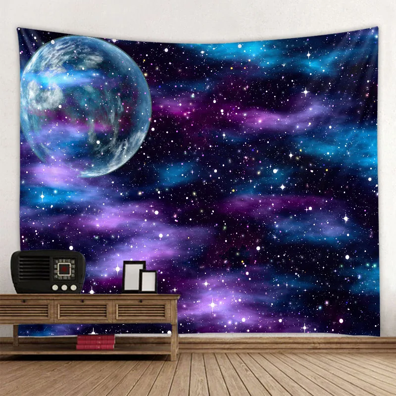 Milky Way Night Sky Tapestry Moon Night Starry Sky Landscape Tapestry Bohemian Psychedelic Home Living Room Bedroom Decoration