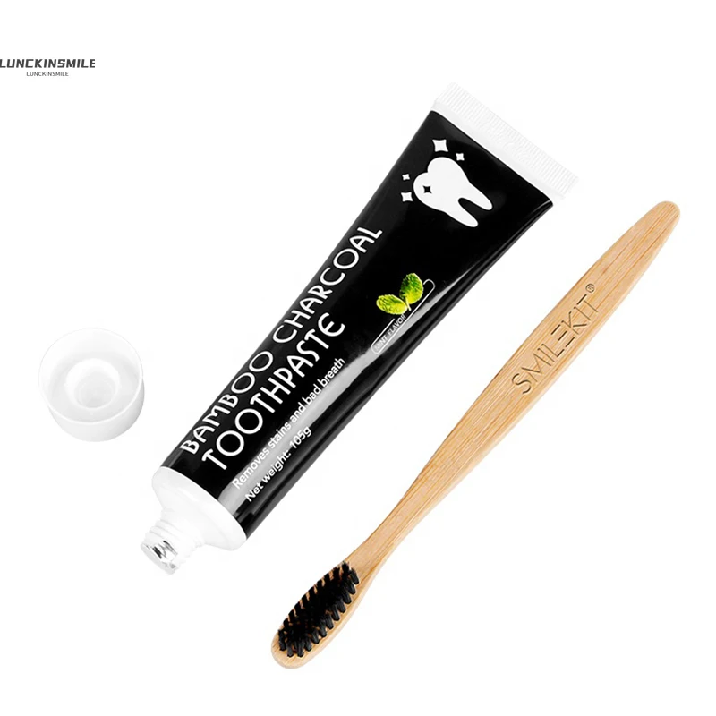 Toothpaste Toothbrush Set Activated Carbon Toothpaste Wooden Toothbrush Dental Charcoal Eco-friendly Products Bamboo To