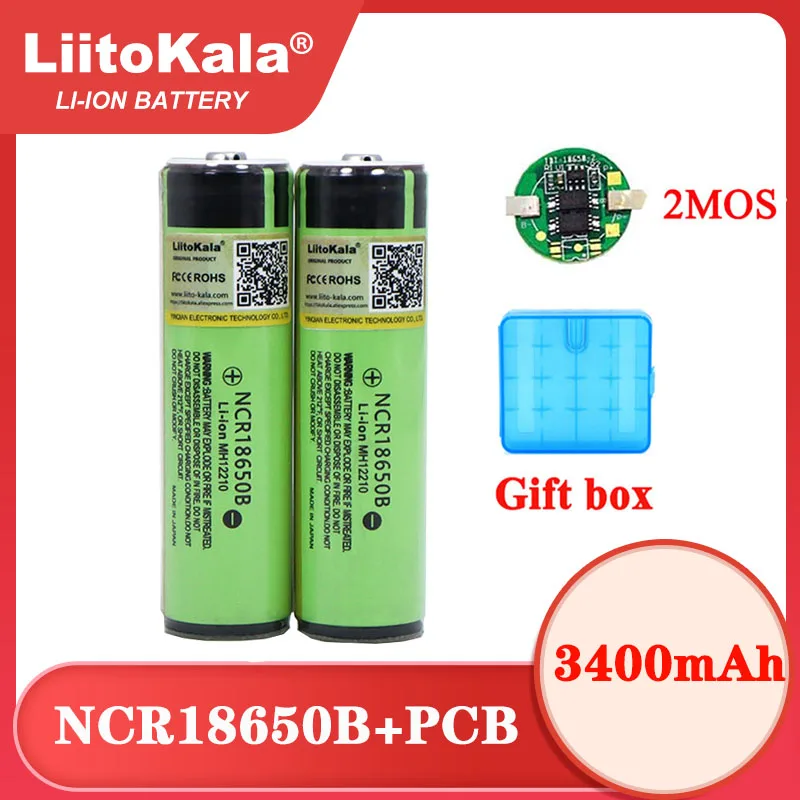 Liitokala New secure Original NCR18650B 3400mAh 18650 Rechargeable Battery with PCB 3.7v for Flashlight batteries + Storage box