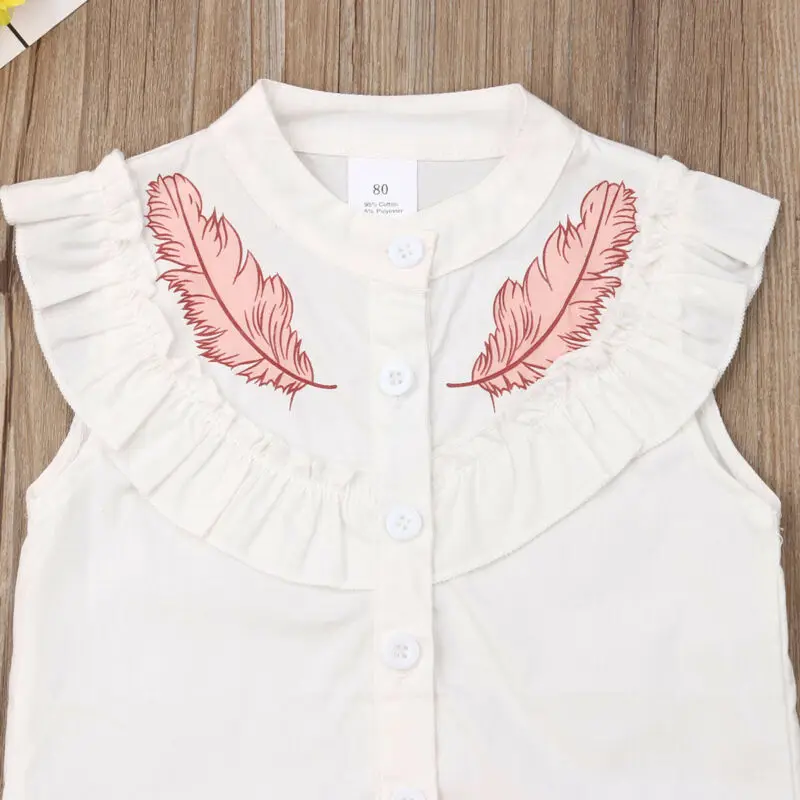 Summer Kid Baby Girls Feather Clothes Sets Sleeveless Tops Bandage Shorts 2Pcs Outfits Fashion Clothing 2-6Years