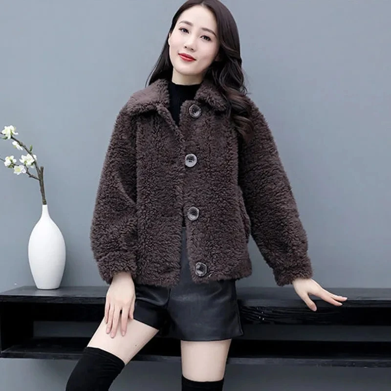 Winter Coat Women Thicken Faux Fur Coat For Fall/Winter 2022 Korean Loose Lamb-Like Pure Color Popular Coat Female  cardigan