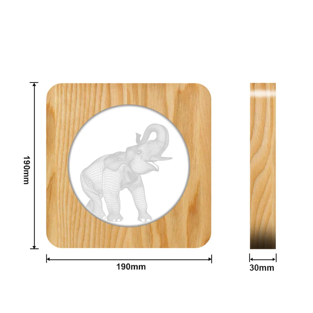 Elephant Animal 3D LED Arylic Wooden Night Lamp Table Light Switch Control Carving Lamp for Children's Room Decorate Best Gift