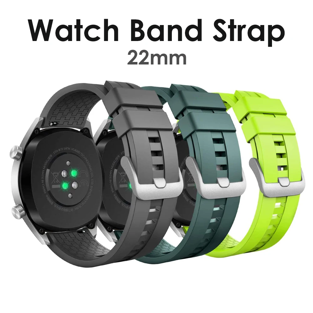 22mm Silicone Strap for Huawei Watch GT 42mm 46mm GT2 2E Pro Bands for Honor Magic Watch/Dream Bracelet Replacement Green Black