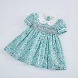 Vestido de princesa Vintage para niña pequeña, vestidos con estampado Floral, hecho a mano, 2024