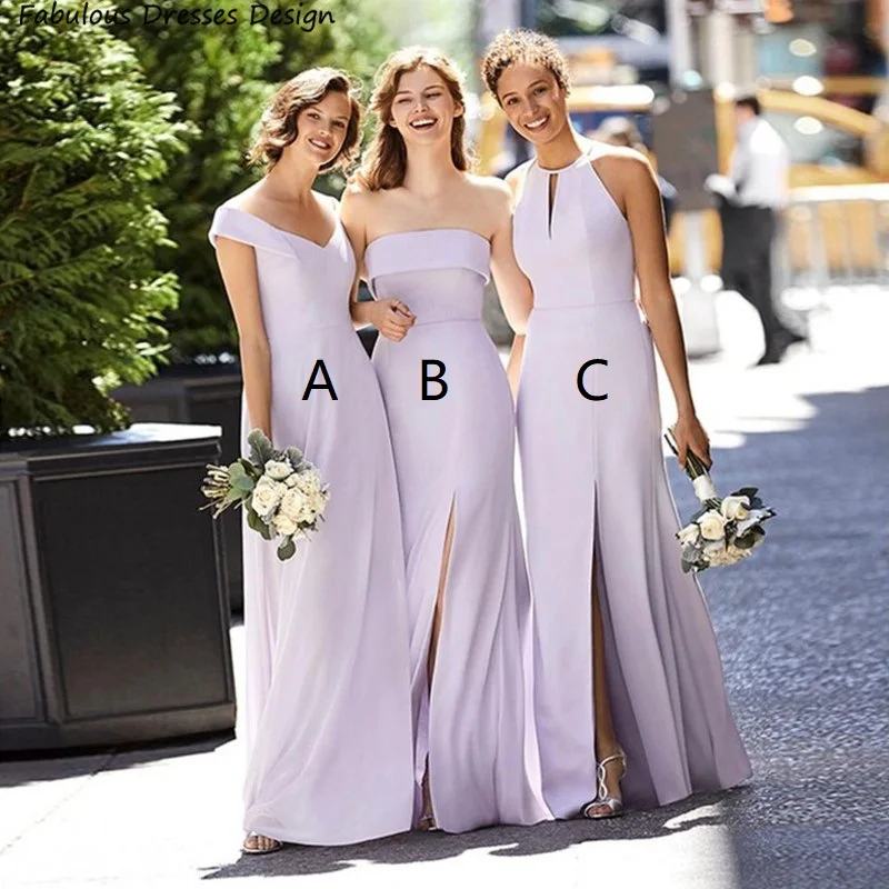 

Cheap A-line Long Bridesmaid Dresses With Split Strapless Boat Neck Wedding Party Dress For Women 2023 Prom Gown