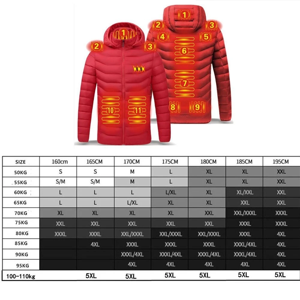 2024 NEW Men Heated Jackets Outdoor Coat USB Electric Battery Long Sleeves Heating Hooded Jackets Warm Winter Thermal Clothing