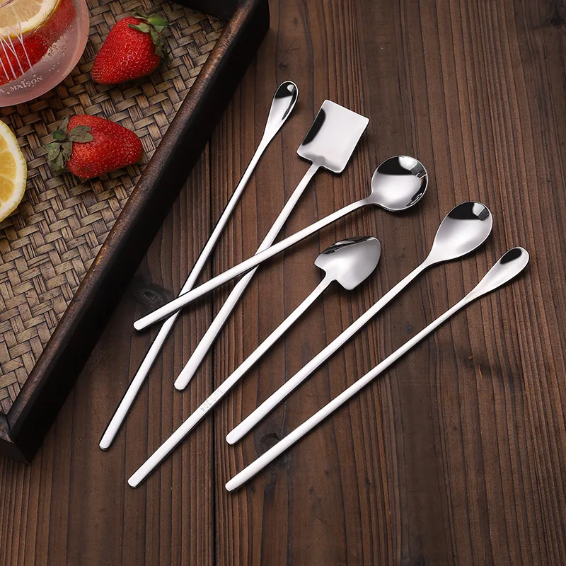 304 Stainless Steel Coffee Honey Mixing Spoon Tableware Long Handle Ice Cream Tea Shovel Spoons Kitchen Accessories Bar Tools