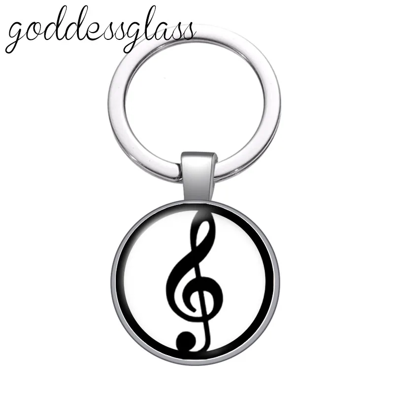 Musical notes Musical instruments Piano disc glass cabochon keychain Bag Car key chain Ring Holder Charms keychains for Gifts