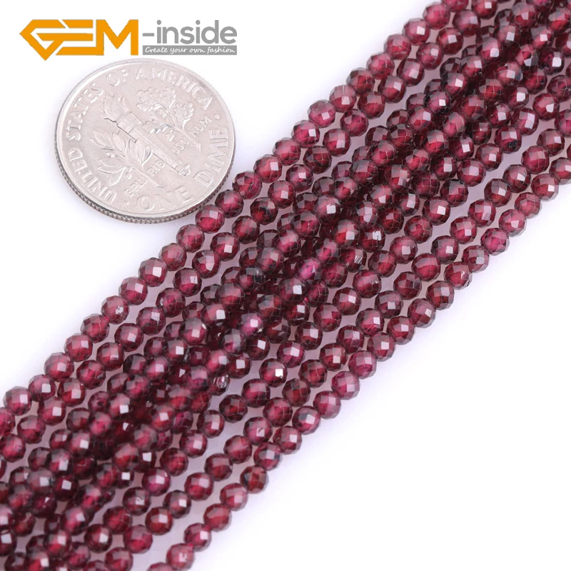 2mm 3mm 4mm AAA Garde Natural Stone Dark Red Garnet Faceted Round Spacer Small Beads For Jewelry Making Strand 15 inch Wholesale