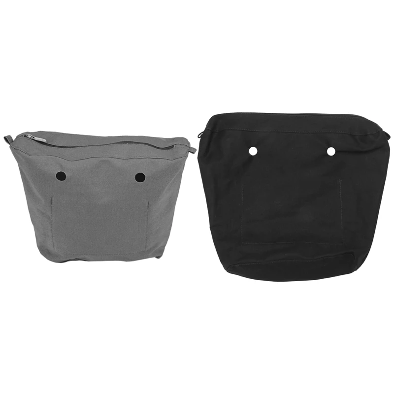 2X Waterproof Solid Canvas Inner Lining Insert Zipper Pocket For Obag O Bag Handbag Bag Deep Gray Mini & Black Mini