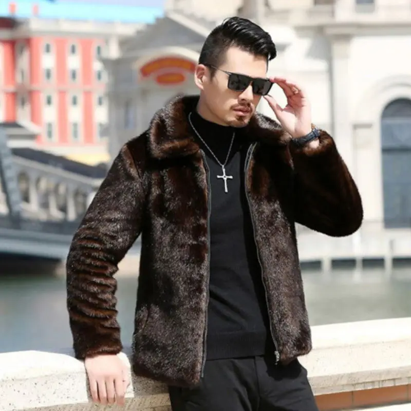 Hot imitation fur coat autumn and winter men's hooded long new henin mink slim men's coat size jacket