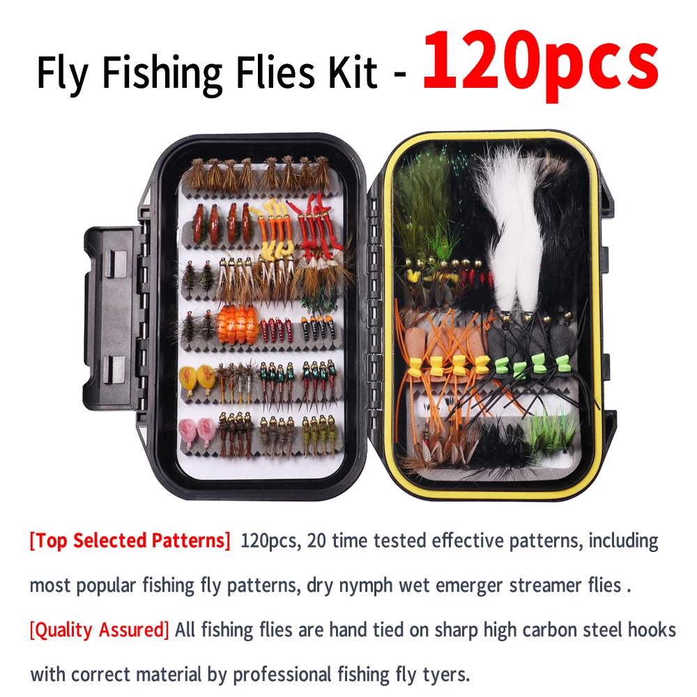 Bimoo 120pcs/ Box Dry Wet Nymph Woolly Bugger Streamer Fly Adams Dry  Copper John Fly Foam Fly Egg Fly Trout Fishing Lure Kit