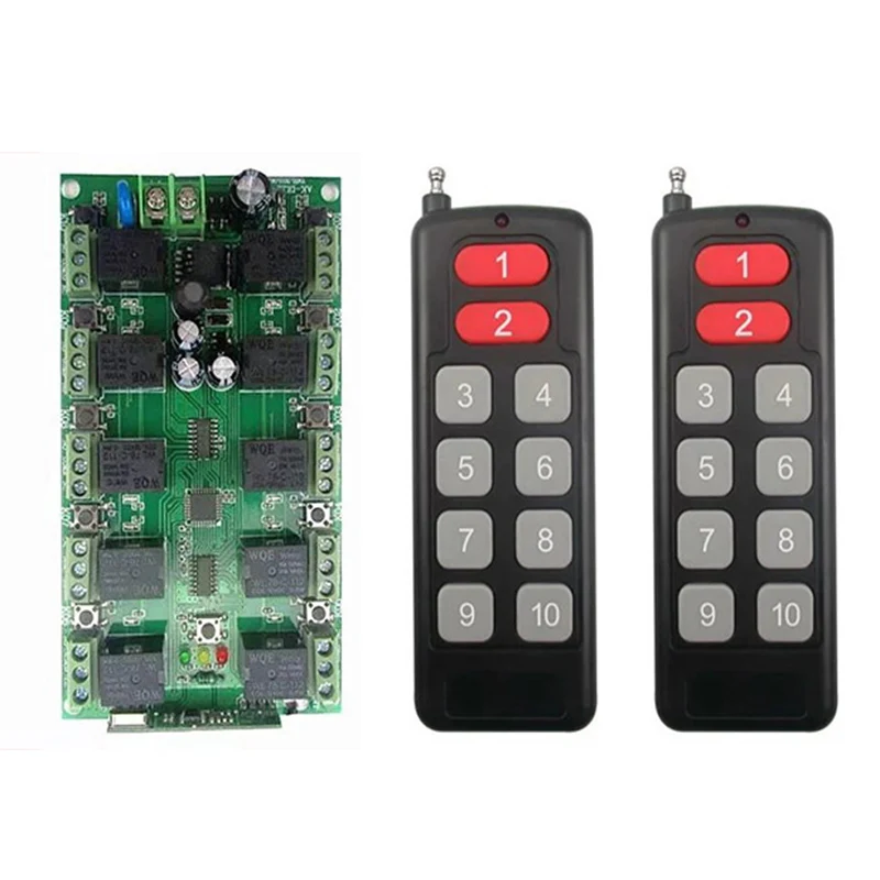 DC 12V  10 CH Channels 10CH RF Wireless Remote Control Switch Remote Control System receiver transmitter 10CH Relay 315/433 MHz