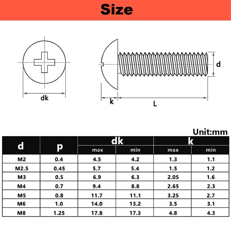 M2M2.5M3M4M5M6M8 Cross Big Flat Head Screw Machine Screw Mushroom Head Umbrella Head Pan Head Machine Wire 304 Stainless Steel