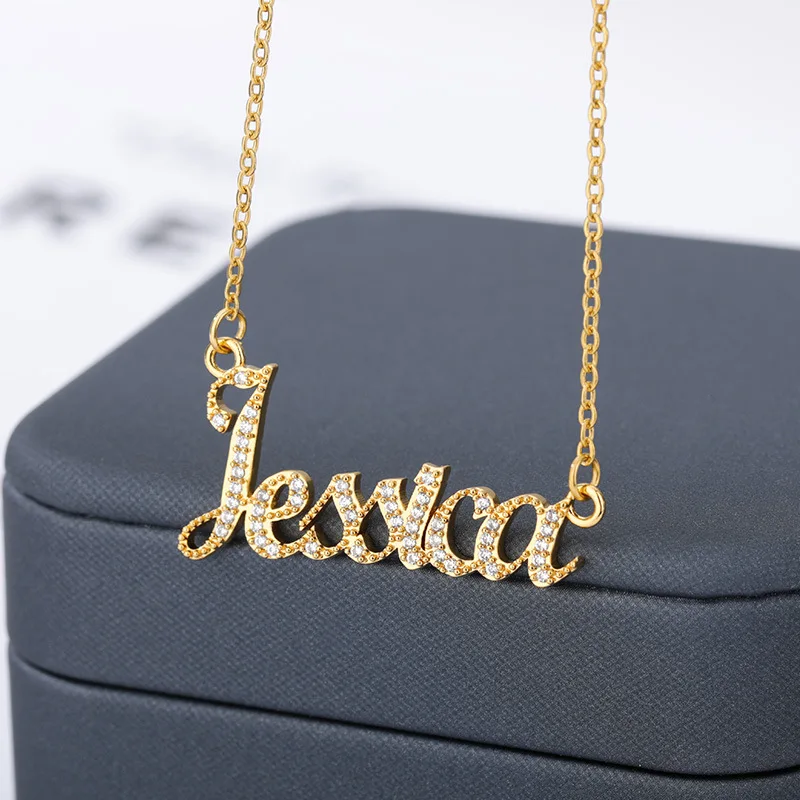 Imagem -06 - Dainty Colar de Cristal de Zircônia Colar Personalizado com Nome para Mulheres Placa de Identificação Personalizada Joias com Faixa de Zircônia Joias para Casal