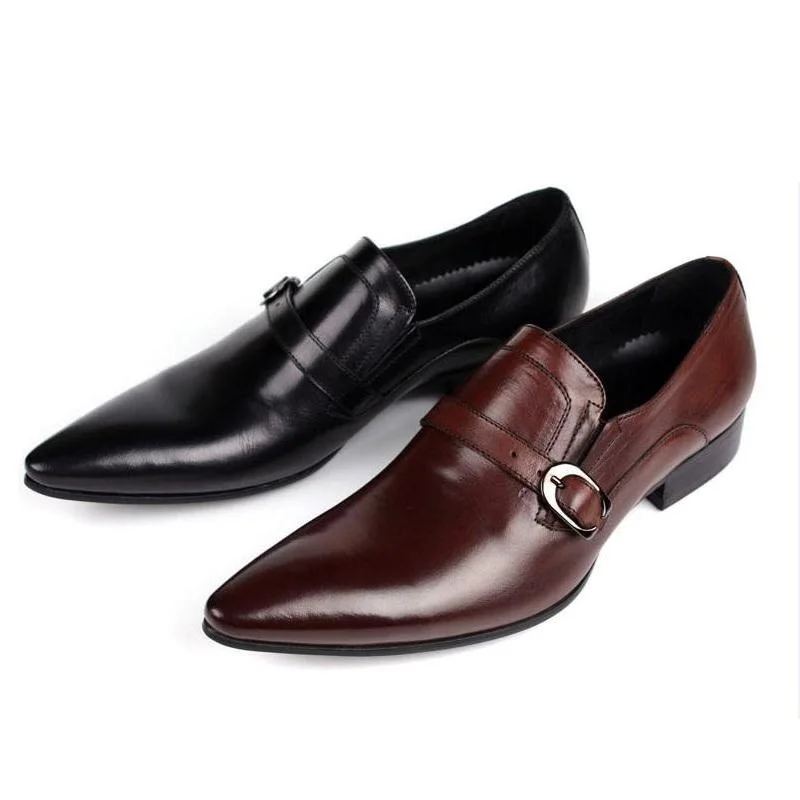 

Pointed Toe Genuine Leather Dress Men Shoes Business Office Work Shoes High Quality Slip On Wedding Shoes Black Brown Size 37-44