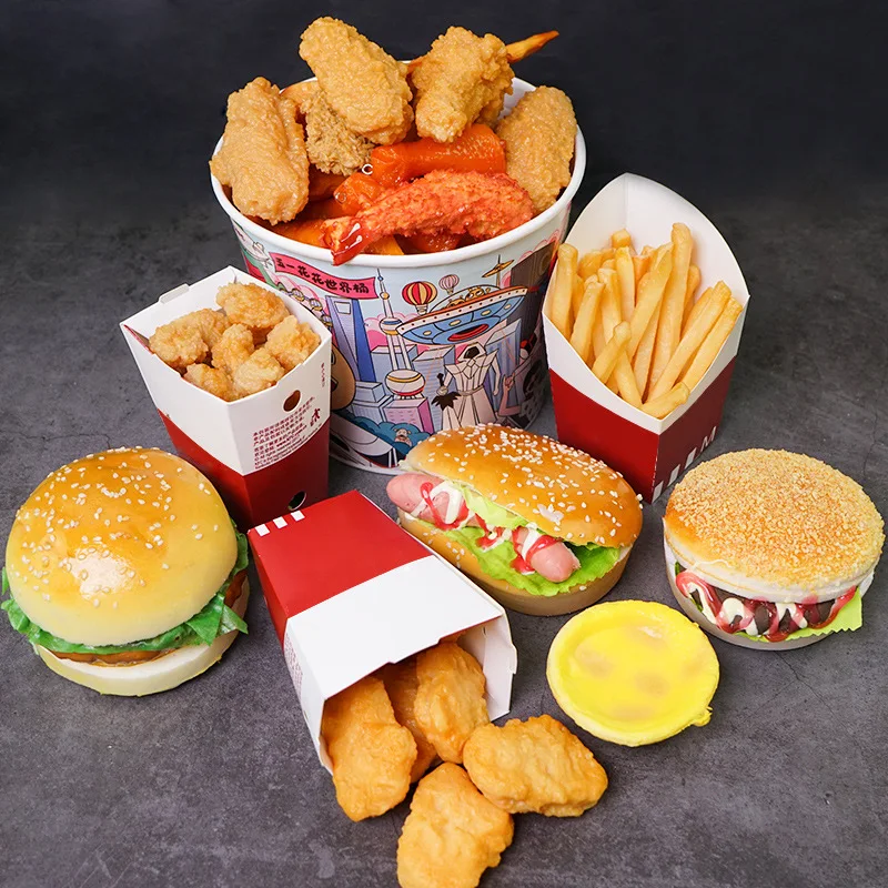 Simulation Fried Chicken Model Food Photo Prop Artificial Hamburger Fake French Fries Cake Funny Toys Fast Food Shop Display Dec