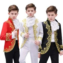 Renaissance Victorian Men Boy Prince King Costume Palace Medieval Costume Kids Fancy Halloween Cosplay Noble Retro Jacket Pants
