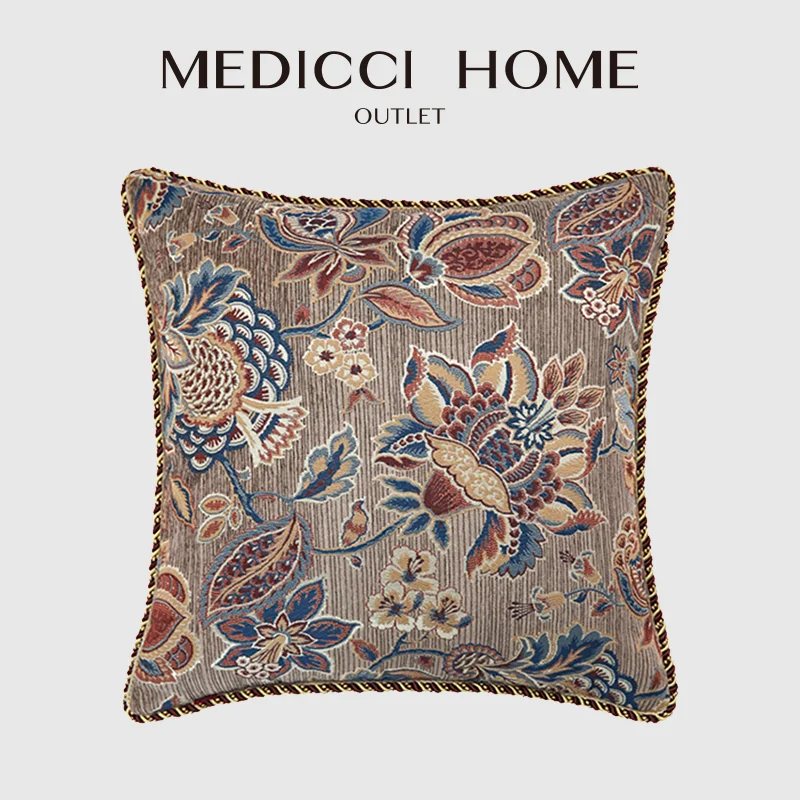 

Medicci Home Vienna Heart Floral Cushion Cover Luxurious Jacquard Woven Gobelin Pillow Case 45x45cm European Vintage Decor