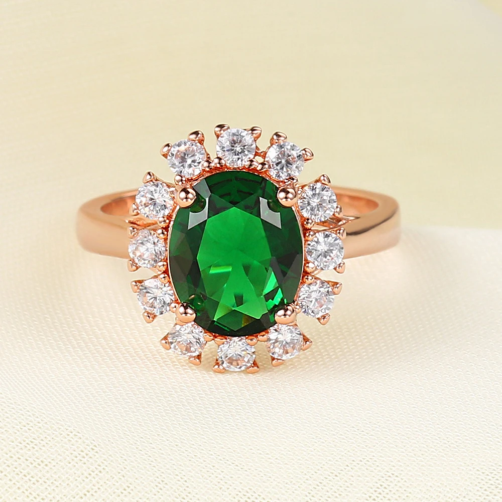 ZHOUYANG Top Quality Rose Gold Color Created Green Crystal Finger Rings Elegant Brand Jewelry CZ Austrian Crystal For Women R088