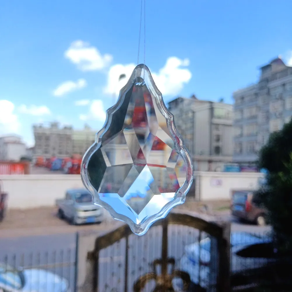 75mm 3D Maple Leaf Suncatcher Crystal Prisms Faceted Chandeliers Parts Curtain Drop Glass Pendant Home Window Hanging Decoration