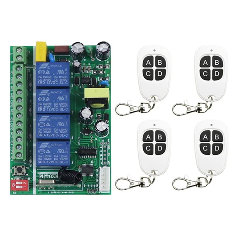 

Wireless Relay AC85V-256V 10A Relay 4CH 4 CH Wireless RF Remote Control Switch Transmitter+ Receiver,Toggle/Self-lock