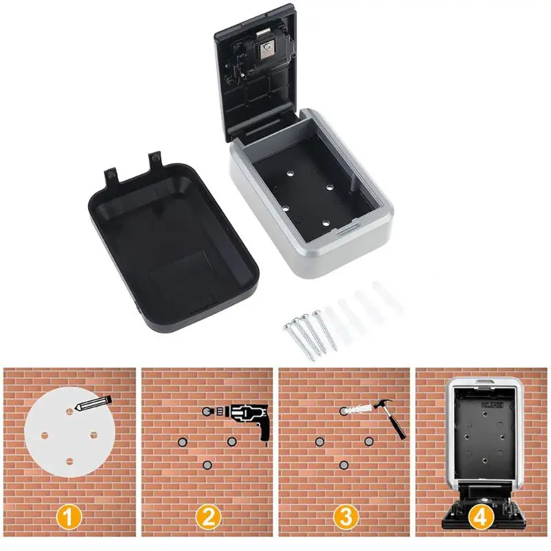 4 Digit Combination Resettable Code Key Safe Lock Storage Box Outdoor Password Security Waterproof Push Button Case