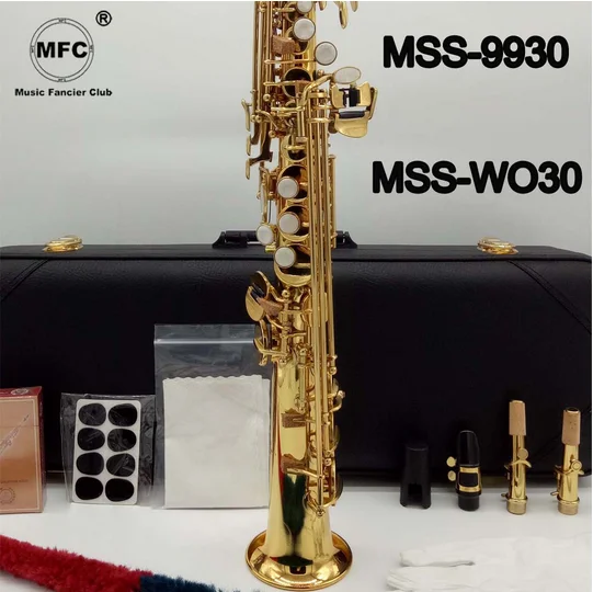 

Music Fancier Club Soprano Saxophone MSS-9930 MSS-WO30 Gold Lacquer With Case Sax Soprano Mouthpiece Ligature Reeds Neck