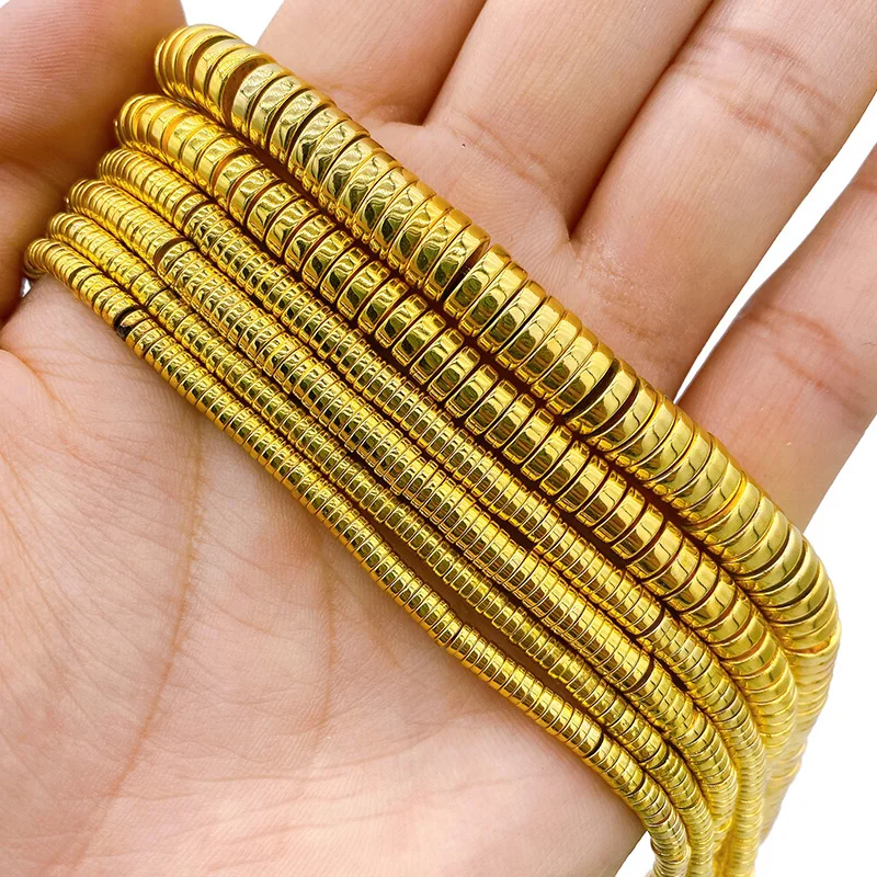 3/4/6/8MM Gold Color Plated Flat Round COIN Hematite Natural Stone Charm Loose Beads For Bracelet Pendant Making Diy Accessories