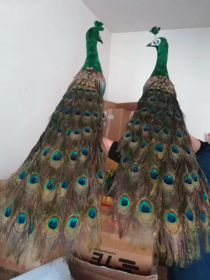 about 80cm lifelike peacocks bird beautiful feathers one pair peacocks model prop,home garden decoration Xmas gift p2186