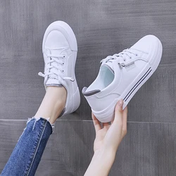 Women Tennis Shoes 2022 Spring Breathable White Leather Lace Up Female Footwear Outdoor Women Sneakers Thick Bottom Platform